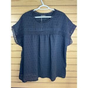 UVN Black Lace Crochet Chiffon Blouse XL